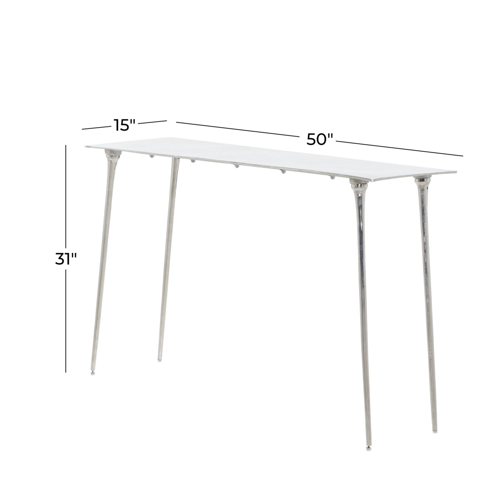Silver Aluminum Glam Console Table, 50" x 15" x 31"